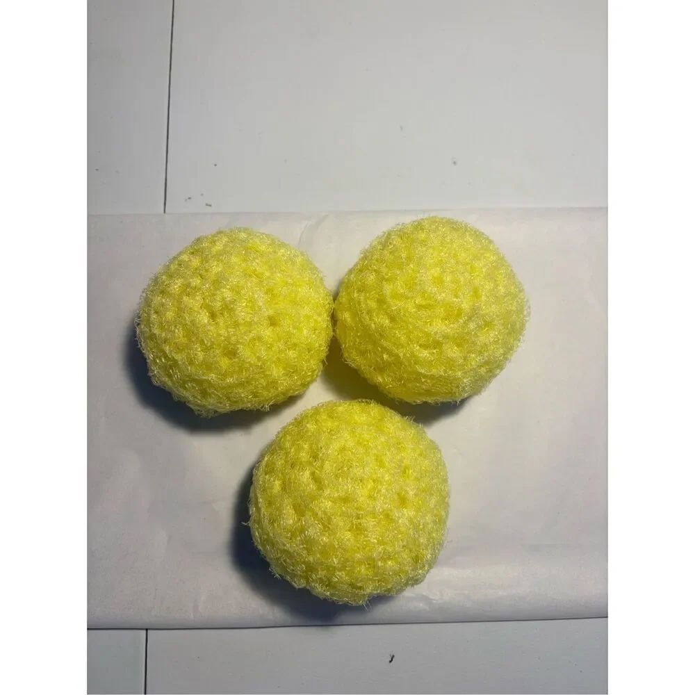 3 Handmade crocheted dish scrubbies made with premium nylon netting (yellow)